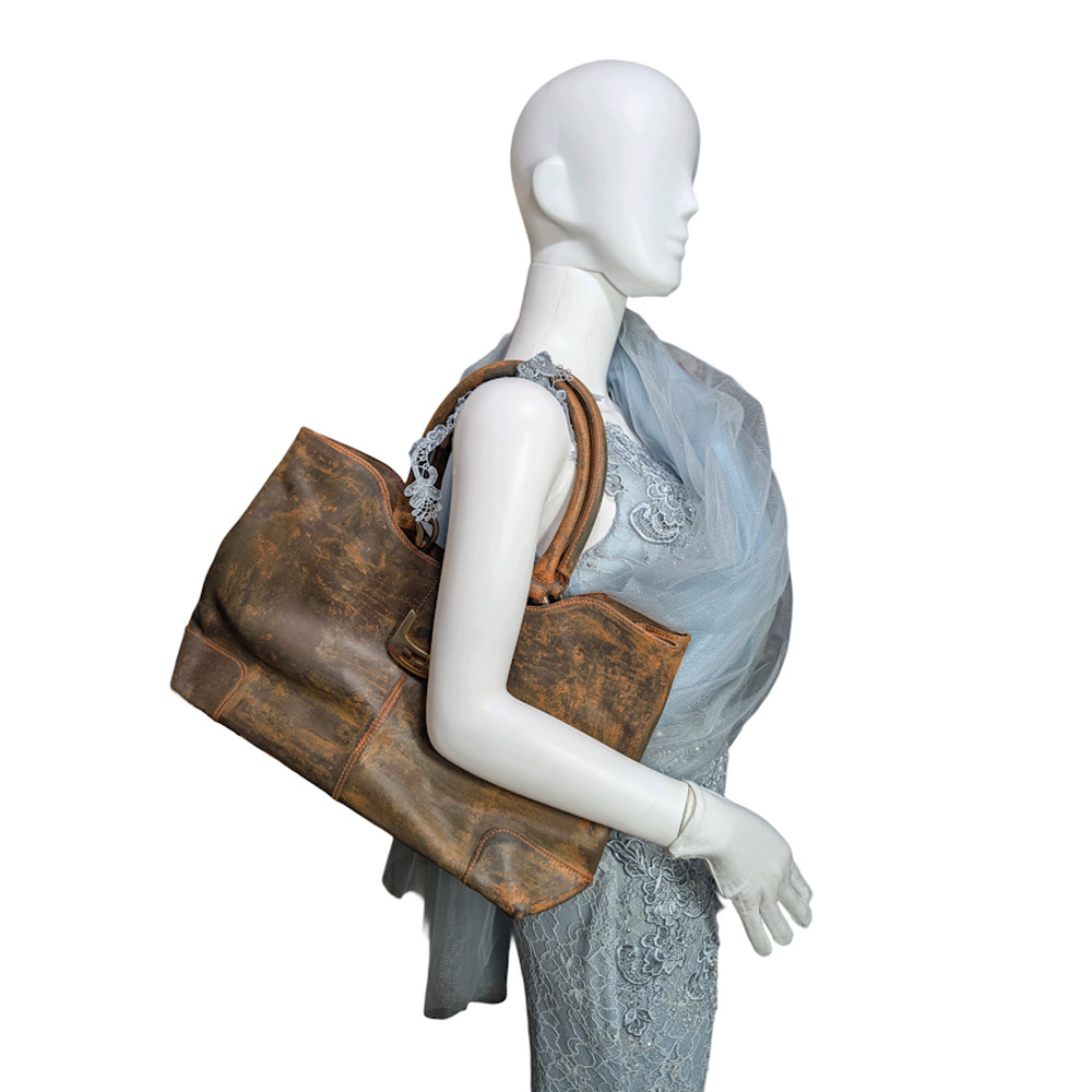 Fendi Shoulder Tote Brown Coated Canvas Distressed Finish Stabilized Vintage - Picture 14 of 14